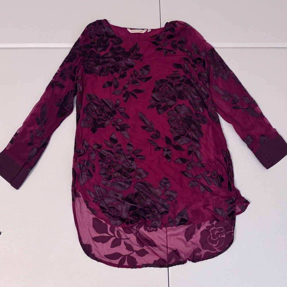Soft Surroundings Burnout Velvet Floral Tunic Top‎ Berry Wine Petite XS ff